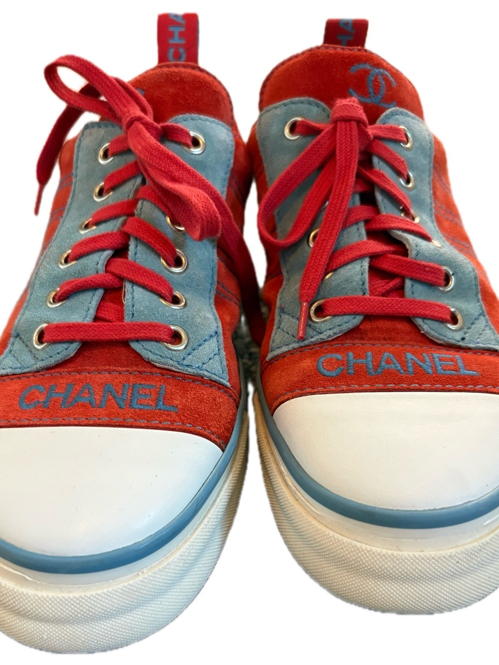 CHANEL Womens Sneakers US Size 8 Suede Leather Low Top Vintage 2002 Sport EUC